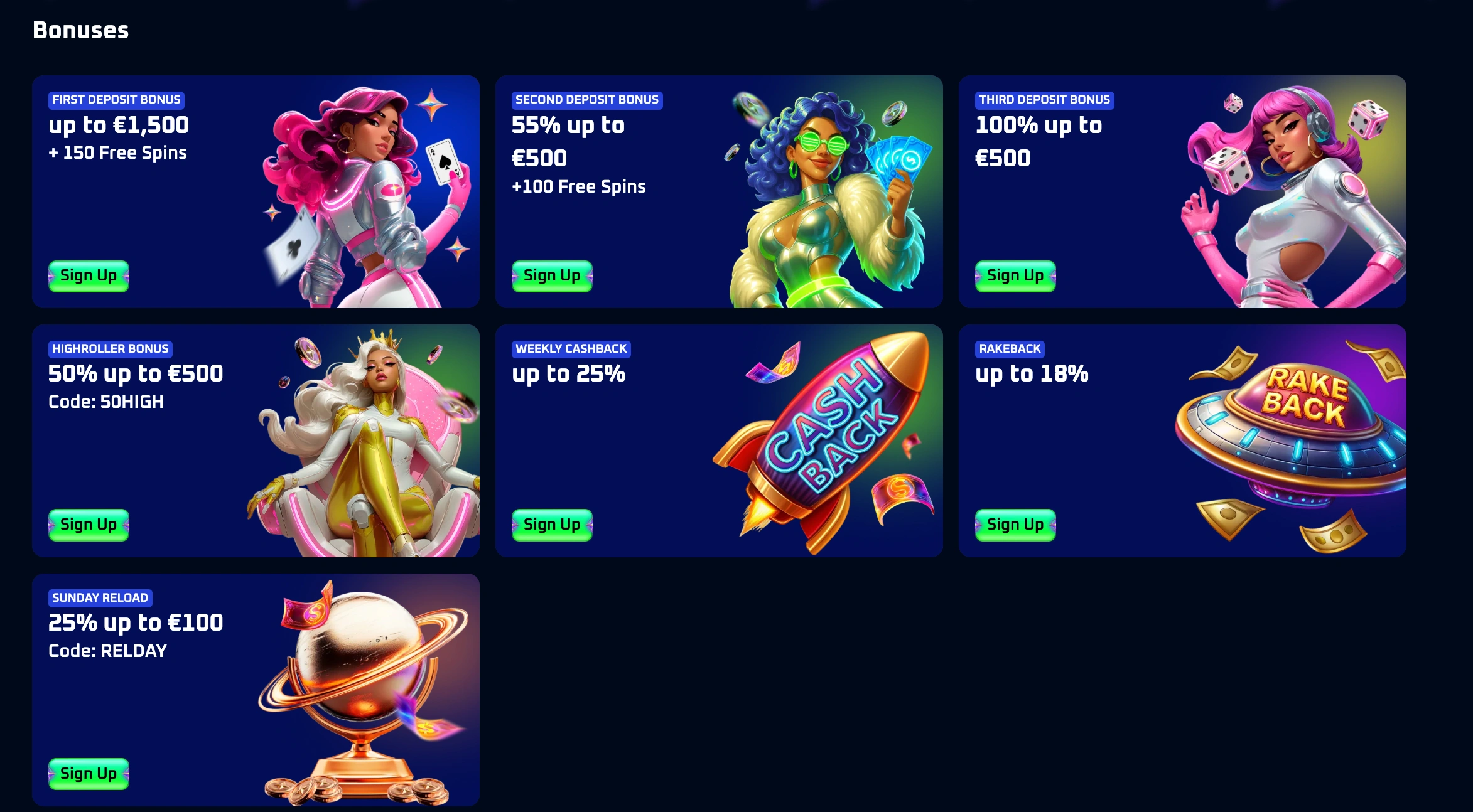 Promociones y opciones de la plataforma Spinwinera